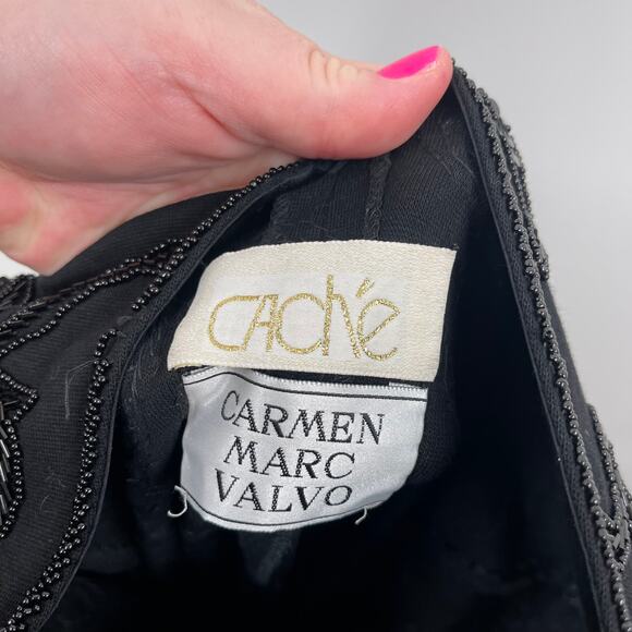 Vintage Cache Carmen Marc Valvo Black Sequin Dress Size Small - Picture 6 of 7